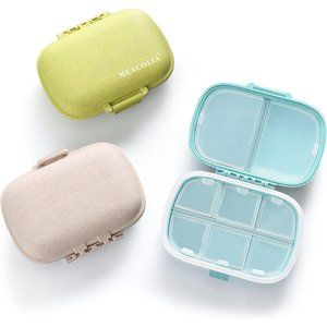 Pill Box 3 Pack 8 Compartments Travel Pill Organizer, Daily Pill Case Small